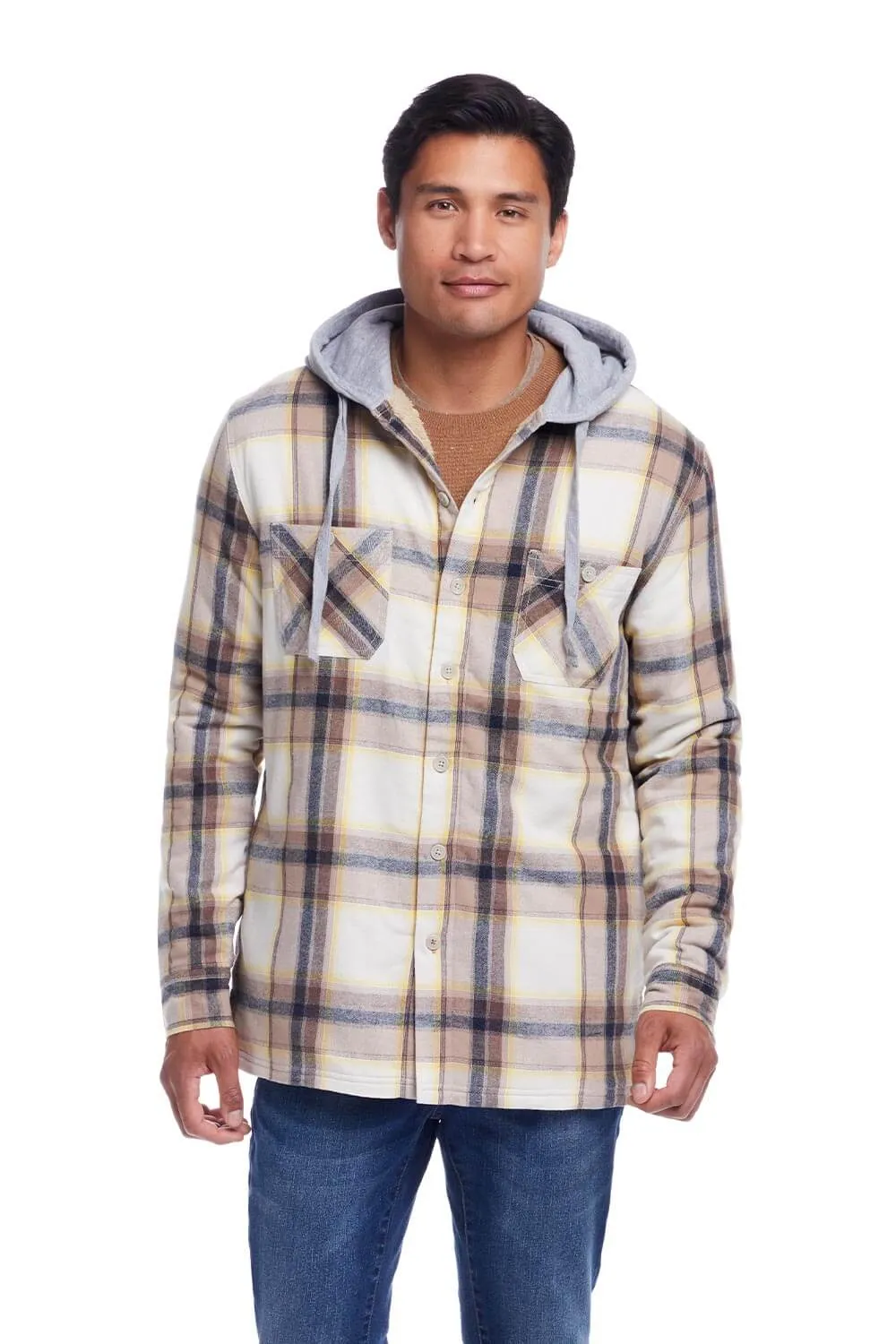 Weatherproof Vintage Sherpa Lined Hooded Shirt Jacket for Men in Wheat | F245456GK-WHEAT