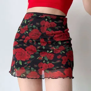 Wenkouban - Vintage Roses Mesh Skirt ~ HANDMADE