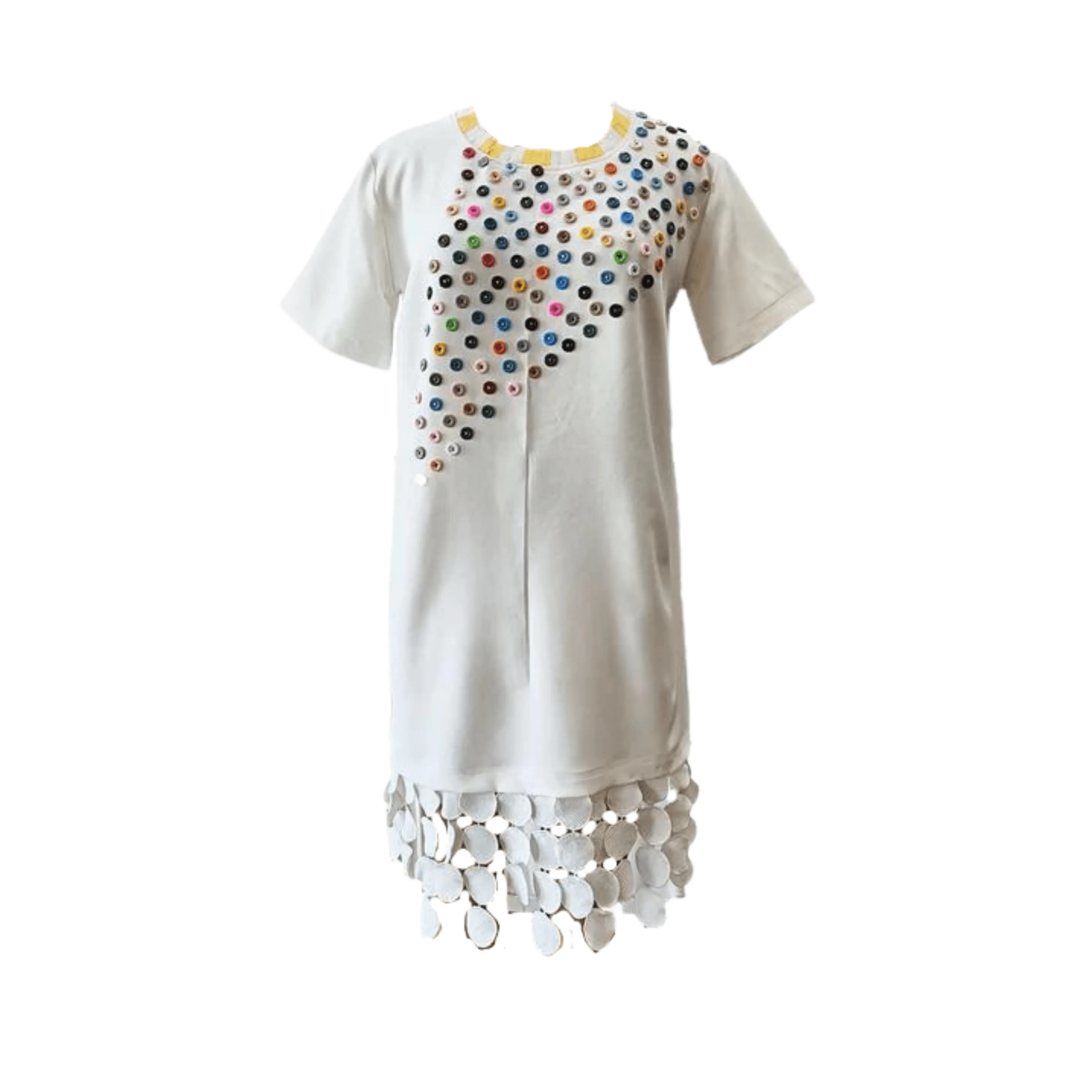 White Multi-Color Button T-Shirt Dress