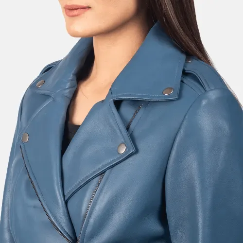 Womens Ionic Blue Leather Ladies Jacket