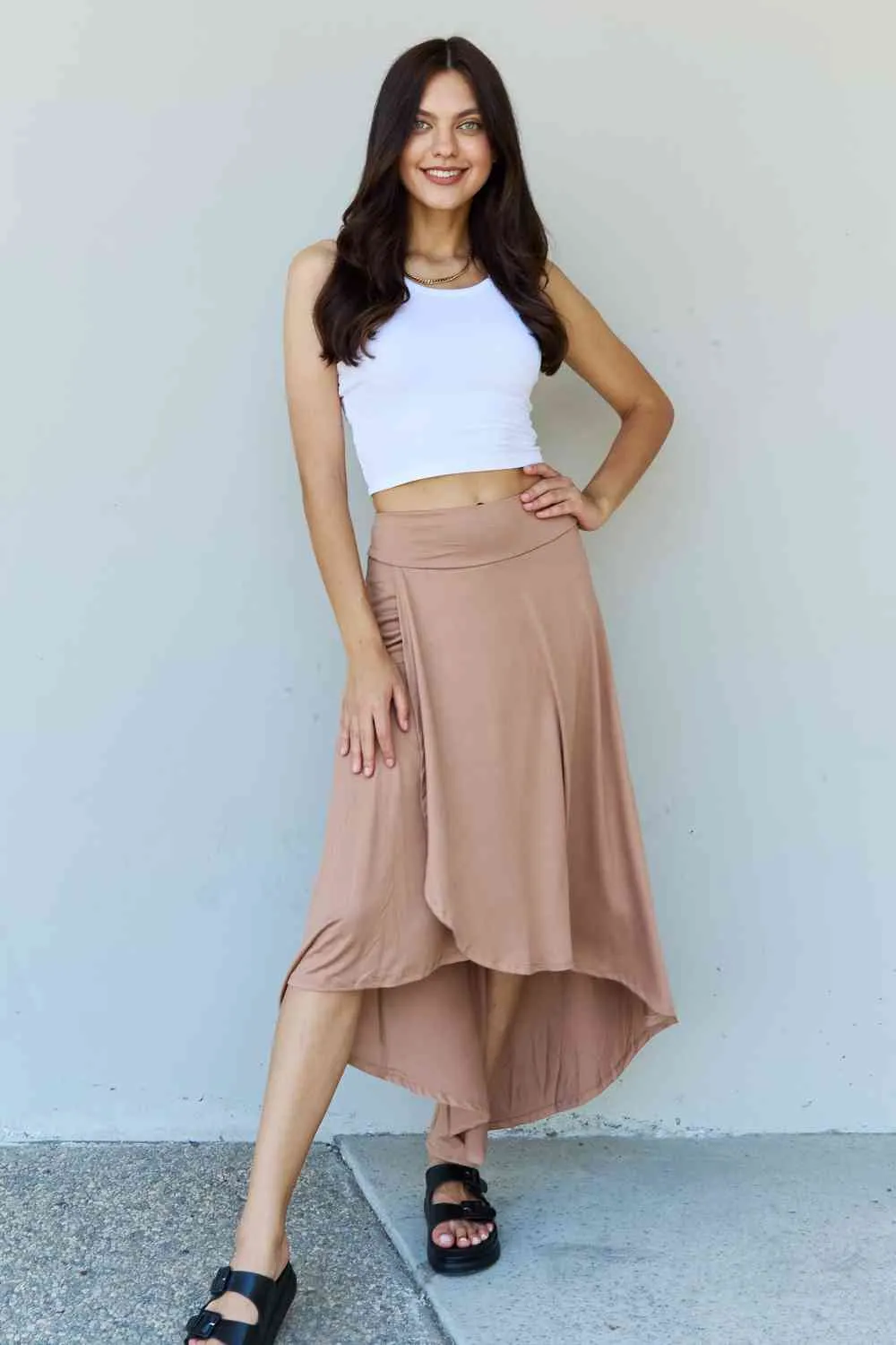 Women's Ninexis First Choice High Waisted Flare Maxi Skirt in Camel