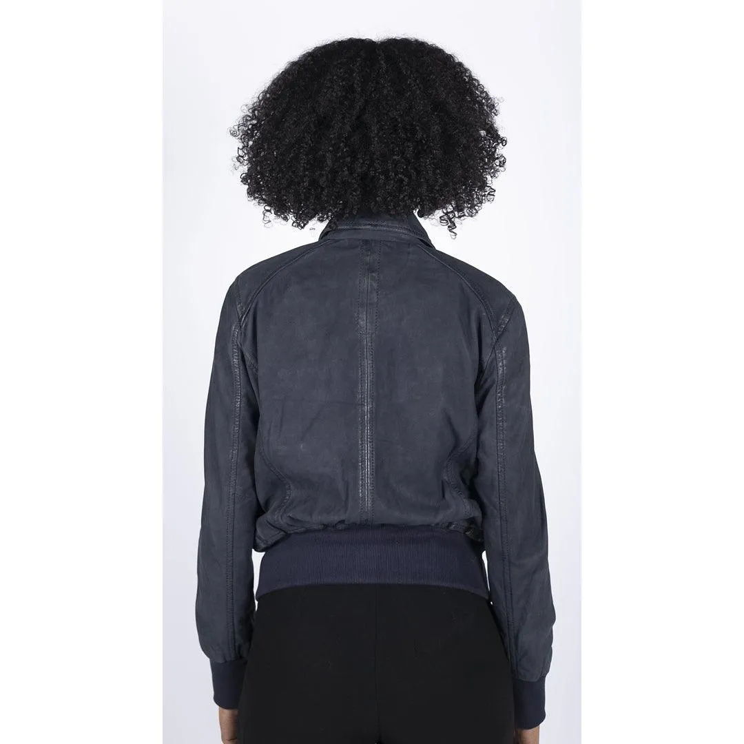 Womens Real Leather Bomber Jacket Short Zipped Retro Brown Tan Black Blue Grey