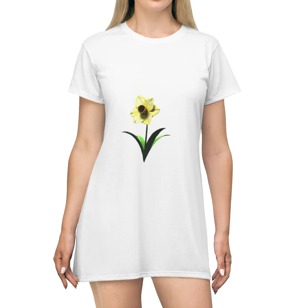 Yellow Flower All Over Print T-Shirt Dress