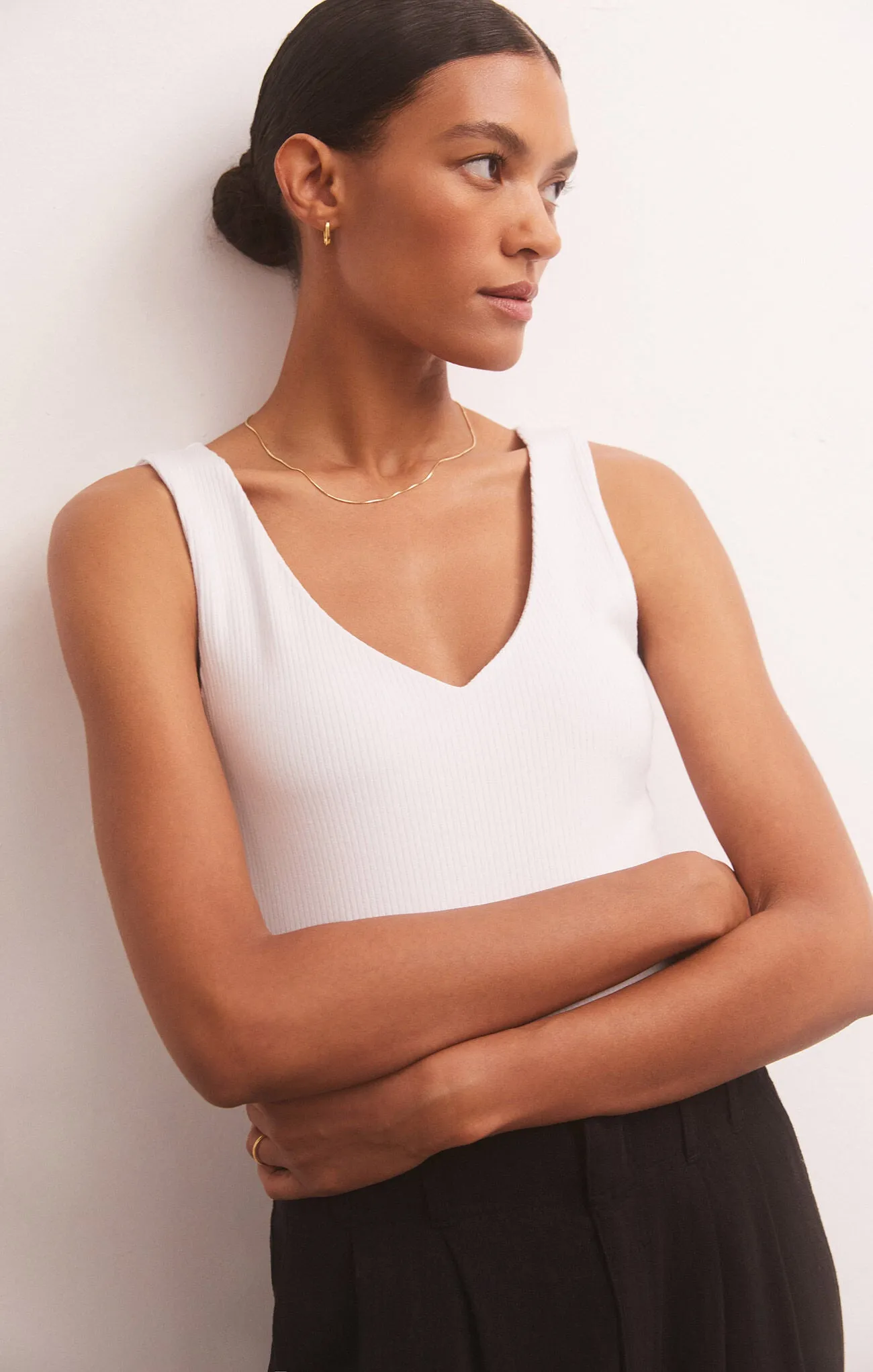 Z Supply Avala V-Neck Rib Top - White