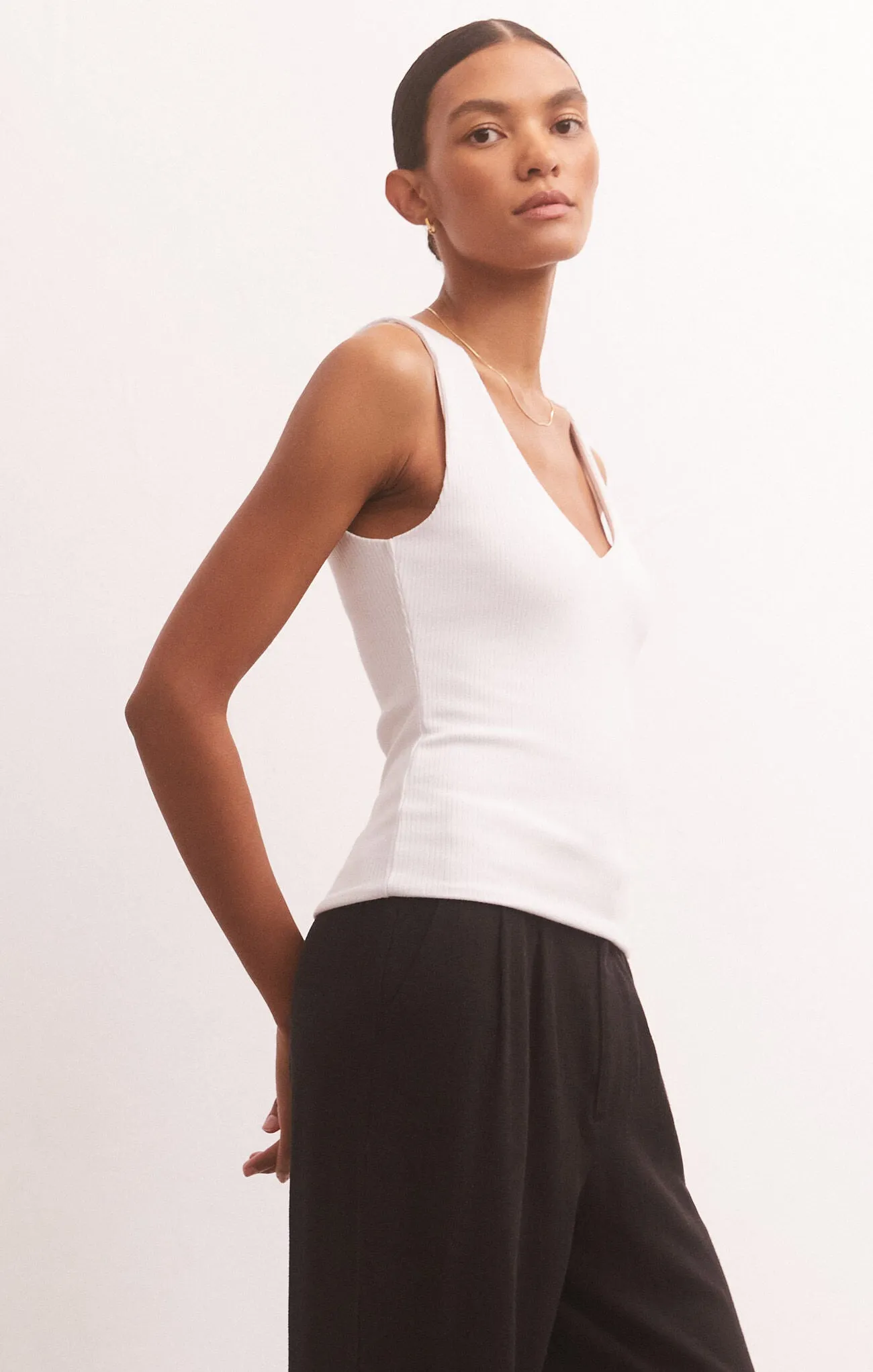 Z Supply Avala V-Neck Rib Top - White